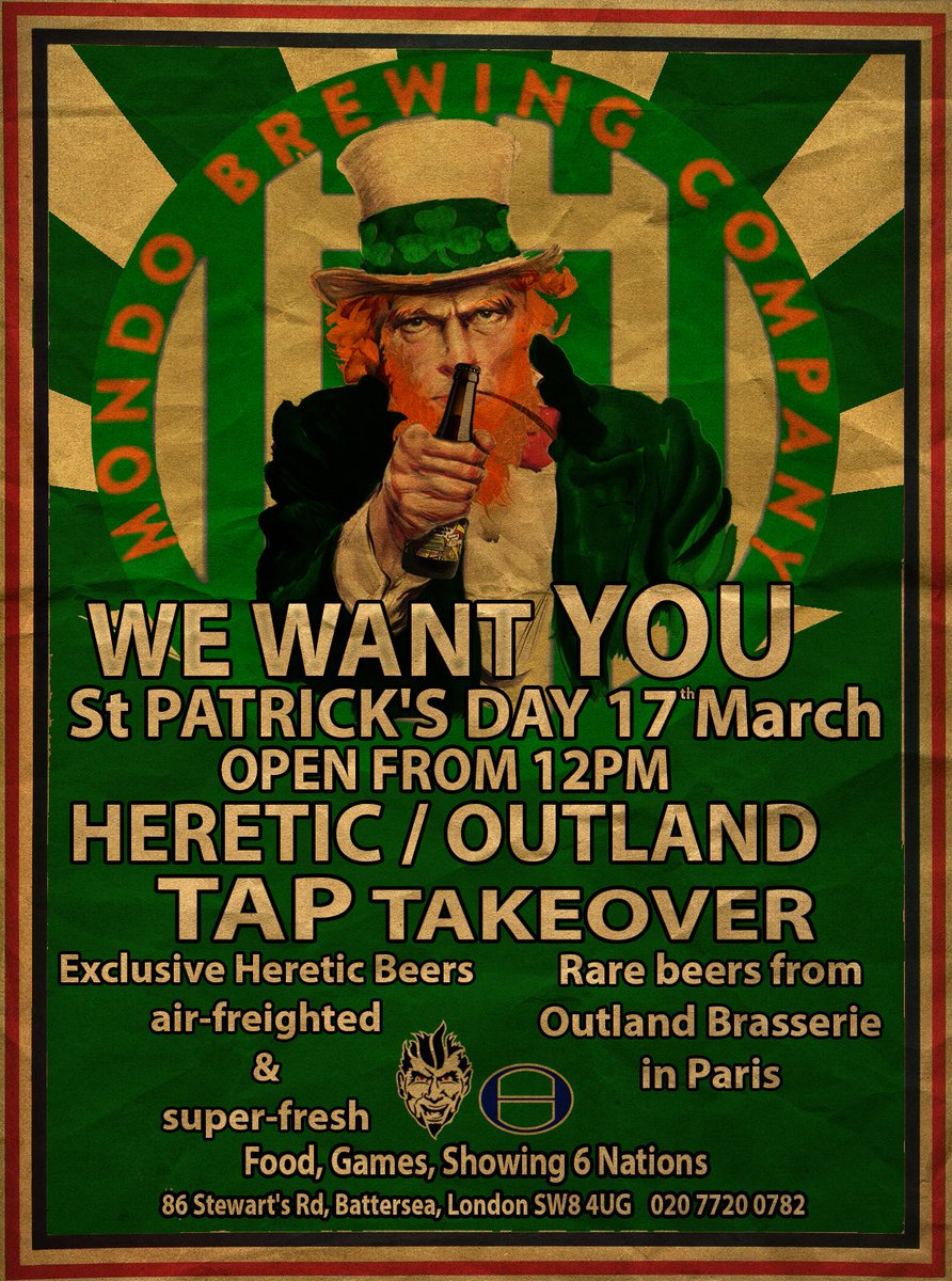 If you're in the London area on 17/03 this would be a good place to get a beer. <a href="/HopSwapLondon/">Hop Swap</a> <a href="/mondobrewing/">Mondo Brewing Co.</a> @hereticbrew