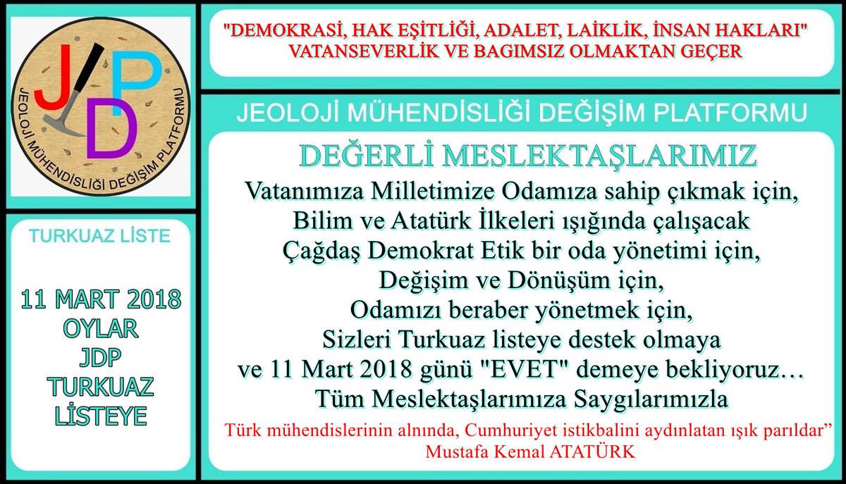11 Mart 2018 Pazar günü, BİRLİK OLMA ZAMANI, 
TURKUAZ LİSTEye EVET DEME ZAMANI..
