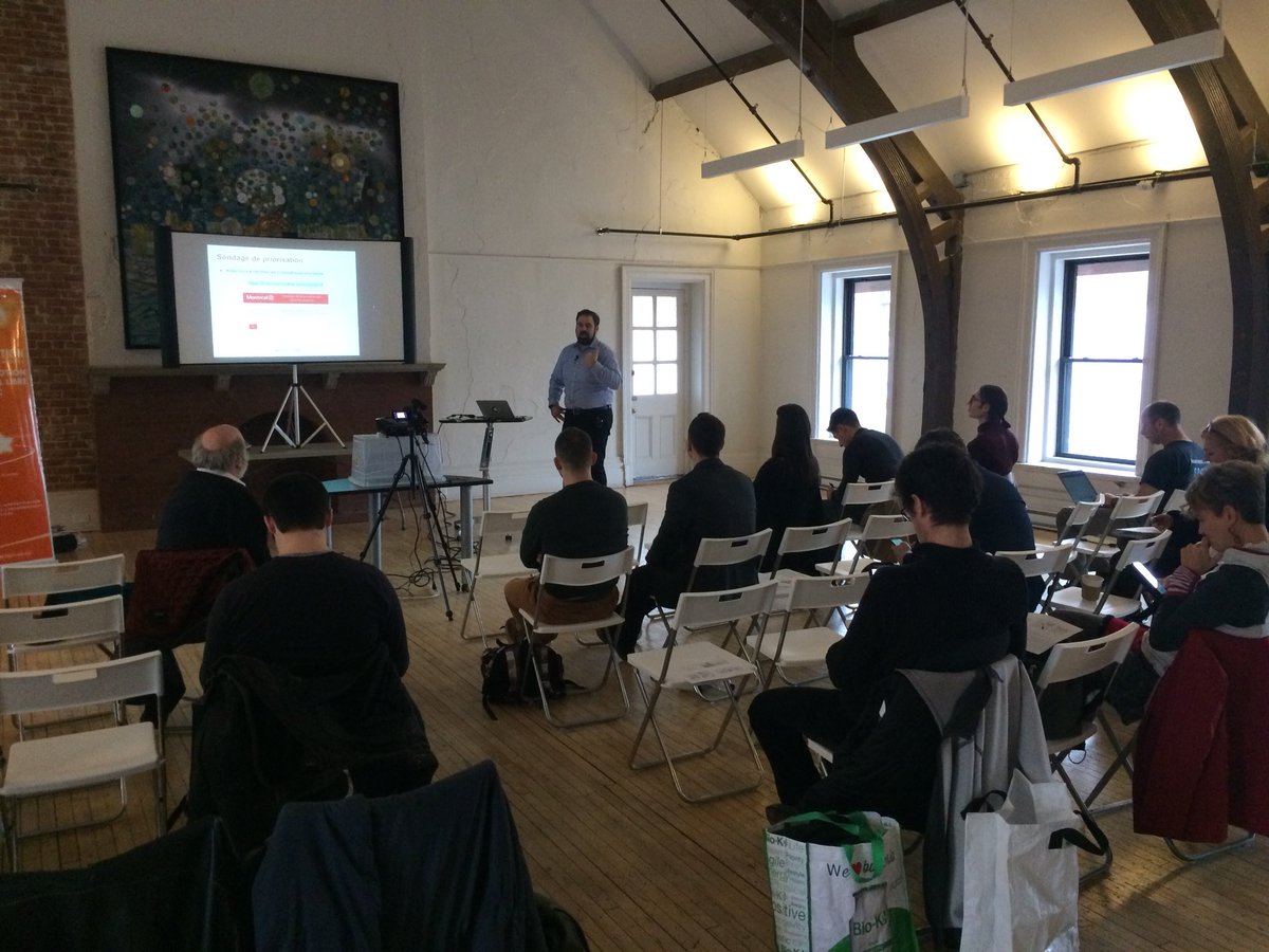opennorth's tweet photo. Présentation du @mtlvi sur la priorisation des données, activités à venir (#civictech #HackQC), discussion des besoins/intérêts des usagers #opendataday #JIDO2018 @_FACiL https://t.co/Bum7Tc1ZT9