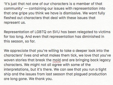 The16thPrecinct's tweet photo. To @nbcsvu, @WolfFilms, @Noochone, @JulieMartinSVU, @mariska, #ArthurForney, #PeterJankowski, @AlexChapple2, @kgbrown203, #RichardSweren, @lkaplow and @AllyIntrieri.
 
From LGBTQ #SVU fans who watch your show hoping for change.

#NotJustAVictim
https://t.co/jVhEh1mFKF https://t.co/UUEG3ScHGy