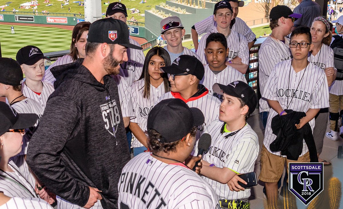 Rockies's tweet photo. The #ChildrensColoradoRox crew is in the house!

They hung out with @cbettis35 and get to watch the game on the Rockies’ balcony. https://t.co/yPoe78168v