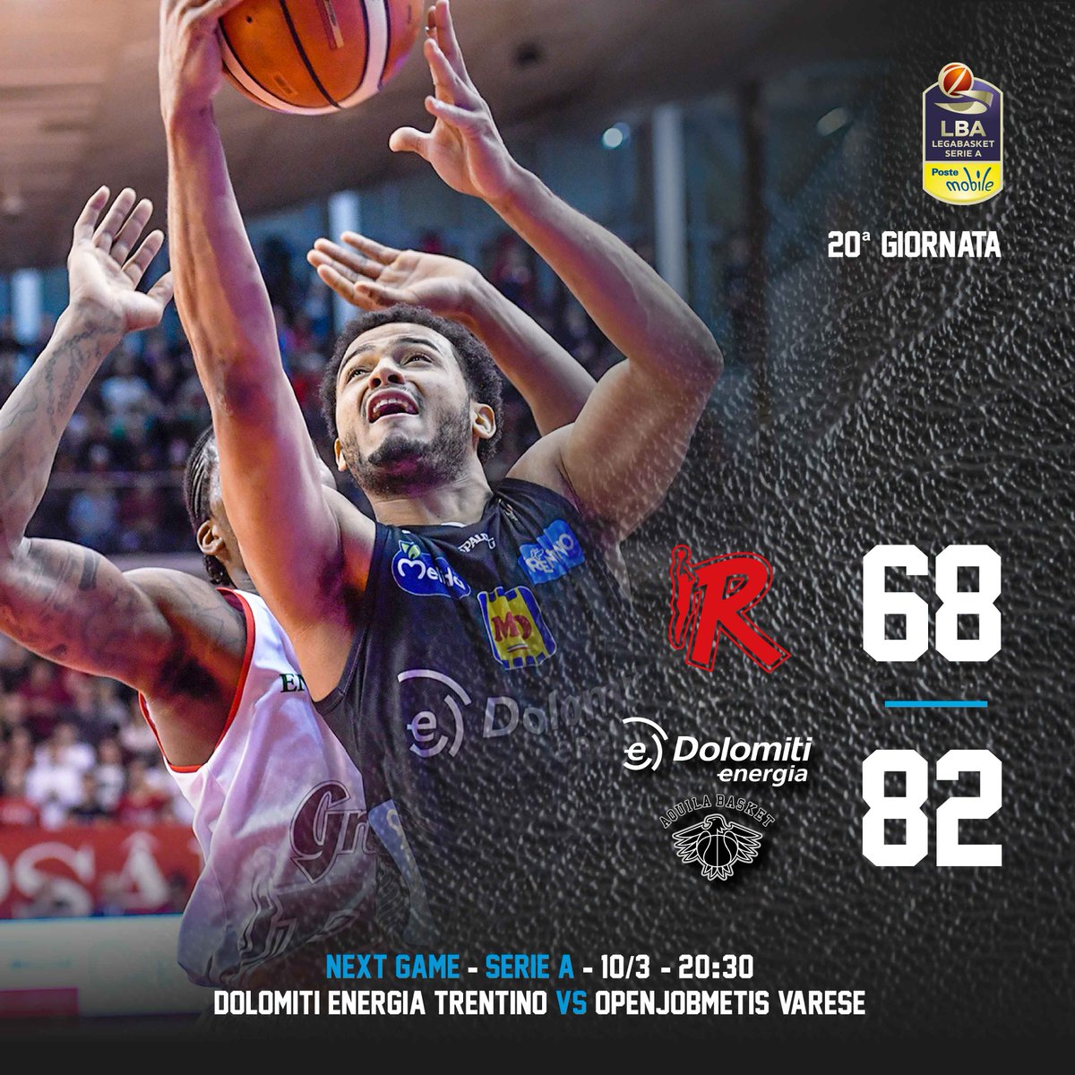 AquilaBasketTN's tweet photo. FINE PARTITA:
Uno strepitoso @shields3uno da 22 punti conduce una buona Aquila alla vittoria! https://t.co/gJ169bt6Qh