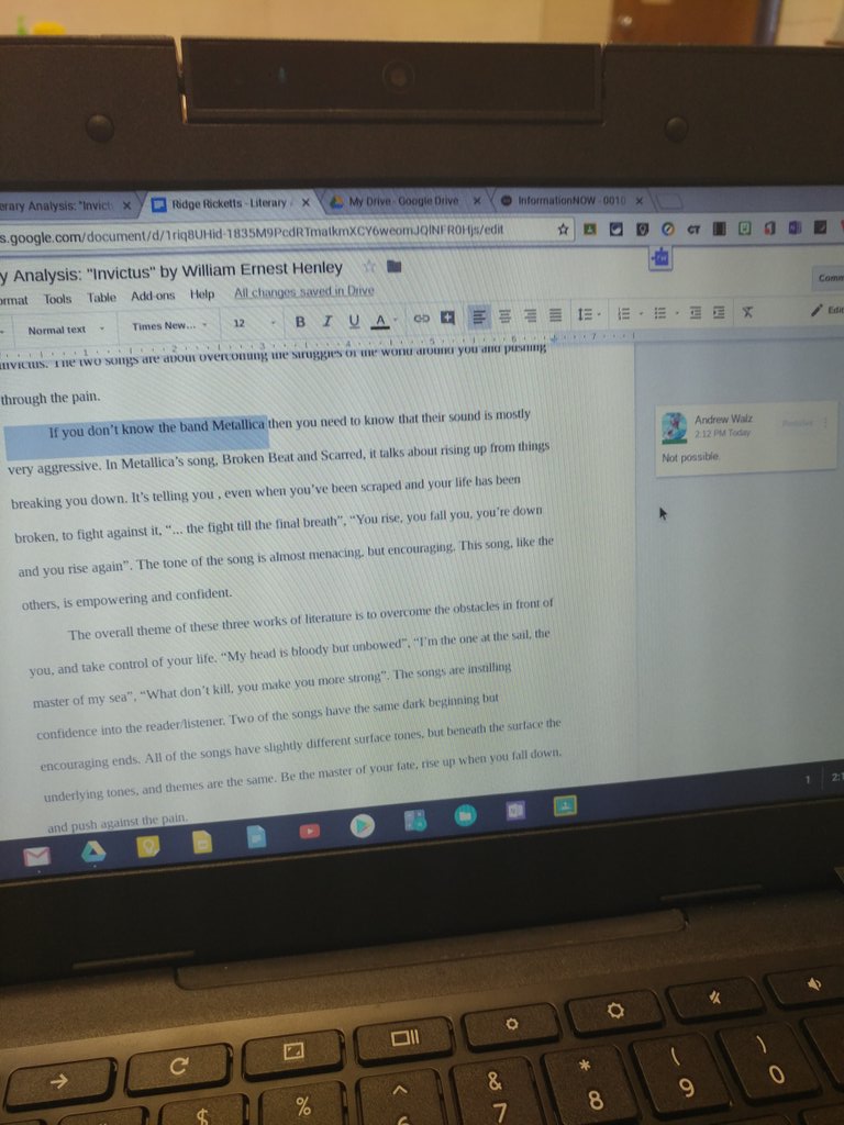 Google Classroom and Docs makes relevant feedback a snap. #edtech #metallica