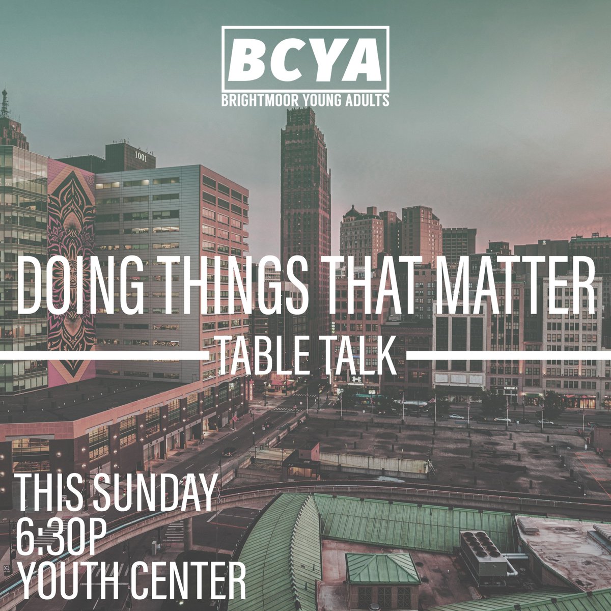 BrightmoorCYA's tweet photo. Tomorrow night, we continue our series of "Doing Things that Matter" and it's Table Talk! Make plans to join us tomorrow at 6:30p in the Youth Center! https://t.co/PzTKkKjU3Q