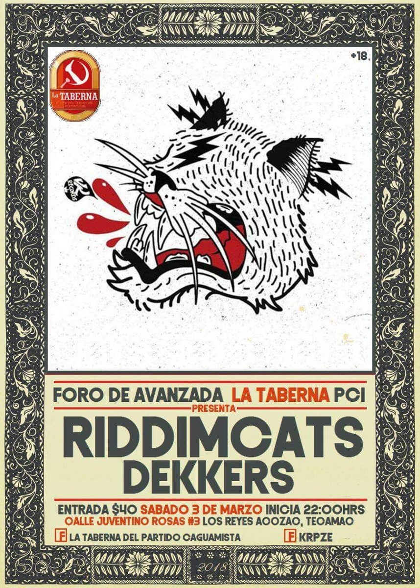 Riddim_Cats's tweet photo. amigos de #Tecamac hoy a las diez de la noche estaremos presentándonos en #LaTavernaDelPartidoCaguamista presentando el nuevo disco #ShesAHeartBreaker lleven su ID +18 https://t.co/CSzmbXUqNz