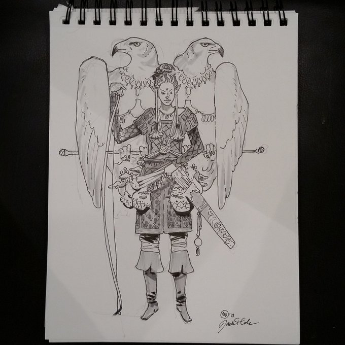 Some commissions from ECCC- a wood elf and an archer DnD characters, a horror machine, and a homunculus robot. 