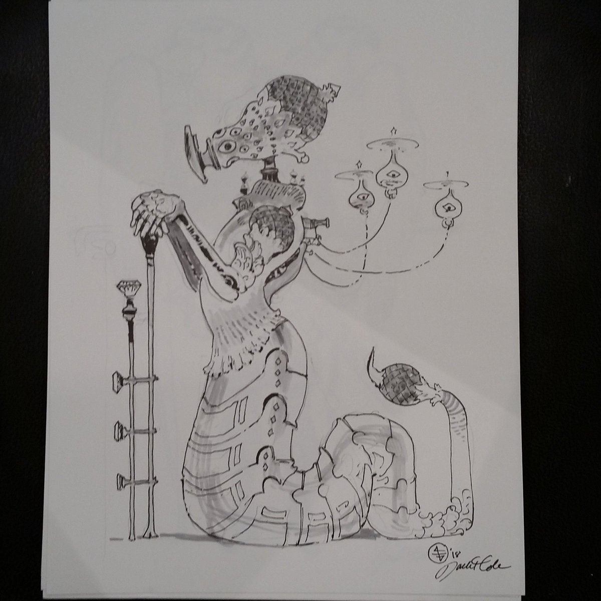 Some commissions from ECCC- a wood elf and an archer DnD characters, a horror machine, and a homunculus robot.