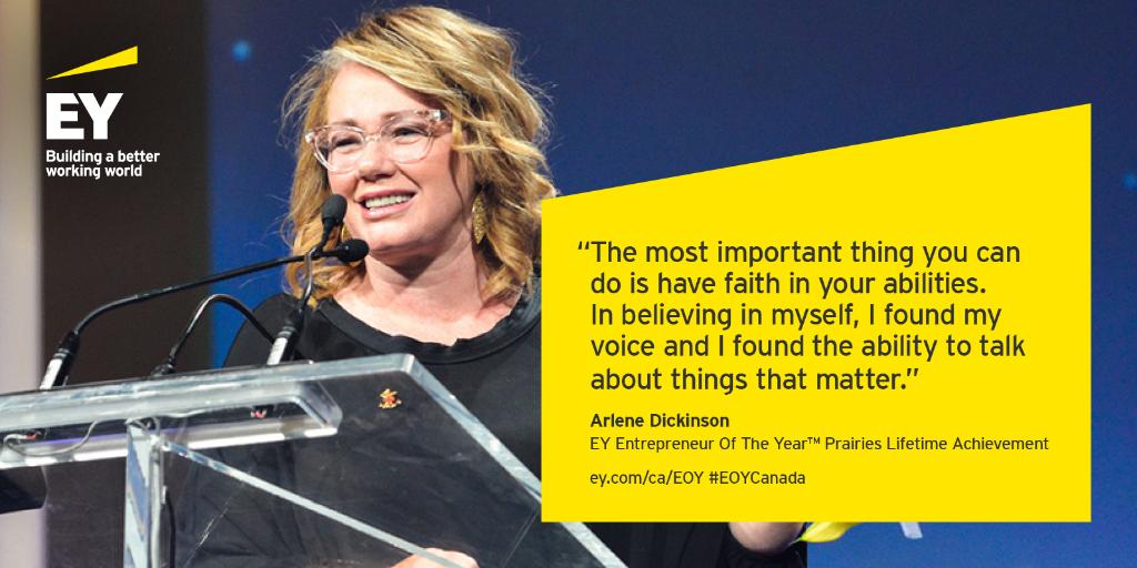 <a href="/ArleneDickinson/">Arlene Dickinson</a> received the EY Entrepreneur Of The Year™ 2017 Prairies Lifetime Achievement award for her work supporting Canada’s entrepreneurs. Read her inspiring story here: spr.ly/6011DrYCN #PressForProgress #IWD2018