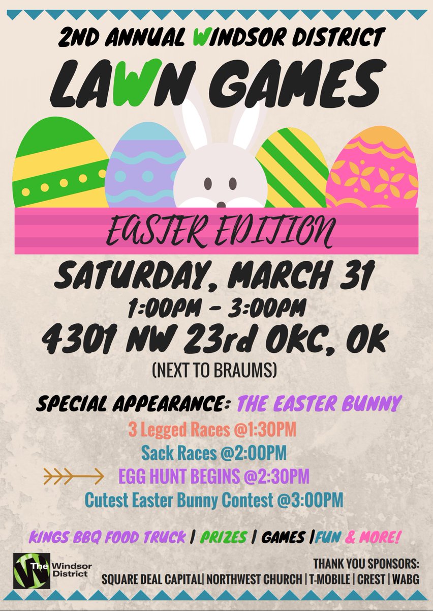2nd Annual Windsor District LaWn Games! + our friend The Easter Bunny! Save the date Saturday, March 31st! #free #community #egghunt