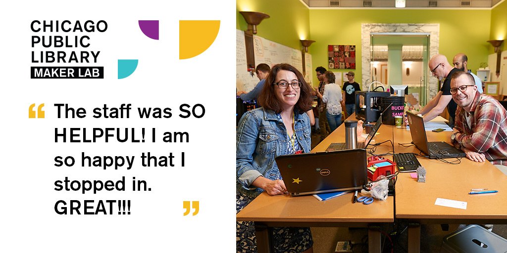 chipublib's tweet image. Drop on by and check out a #CPLmakerlab workshop using the 3D printer, laser cutter, sewing machine &amp;amp; more! Find times, dates &amp;amp; topics at chipublib.org/makerlab.