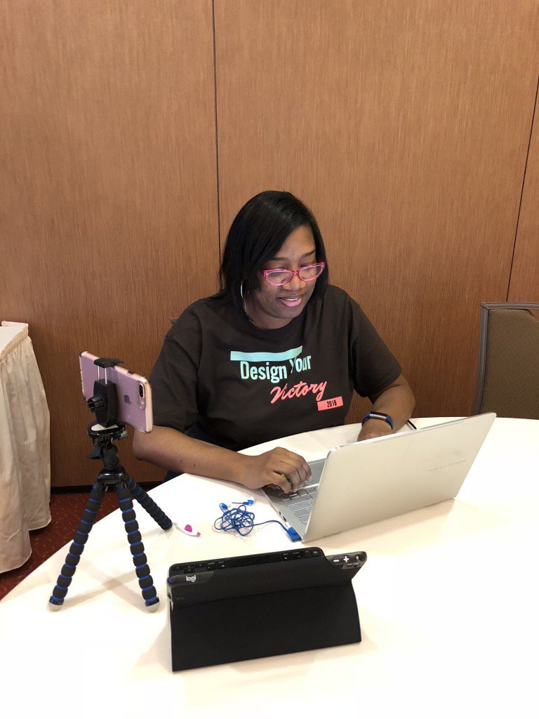 organizingguru's tweet photo. Holding down the tech in support of @ValeriePriester on Day 2 of the Design Your Victory Women’s Retreat. #DYVWR18 #techorganizingguru #thisiswhatIdo #hiremeforyourevent https://t.co/otZBkkuVys