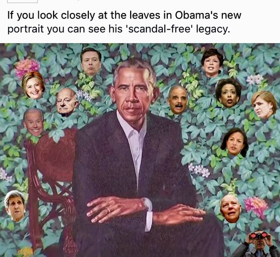 Angelemichelle's tweet photo. IF YOU LOOK AT CLOSELY AT LEAVES IN OBAMA'S NEW PORTRAIT....
YOU CAN SEE HIS ' SCANDAL-FREE ' LEGACY....😂
#drainingtheswamp
#treasonobama
#LockThemAllUp
#MAGA
#Trump2020PerfectVision https://t.co/6fLYRTM4g5