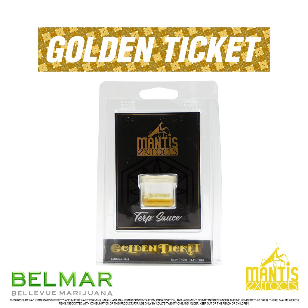 Looking for that High Quality Concentrate at a steal of a deal? Check out Golden Ticket Terp Sauce by <a href="/MantisExtracts/">Mantis Extracts</a>.  A sweet earthy lemon tasting delight, combined with its happy euphoric high, it's a must try!
#MantisExtracts #BelMar #Bellevue #GoldenTicket #TerpSauce #THC