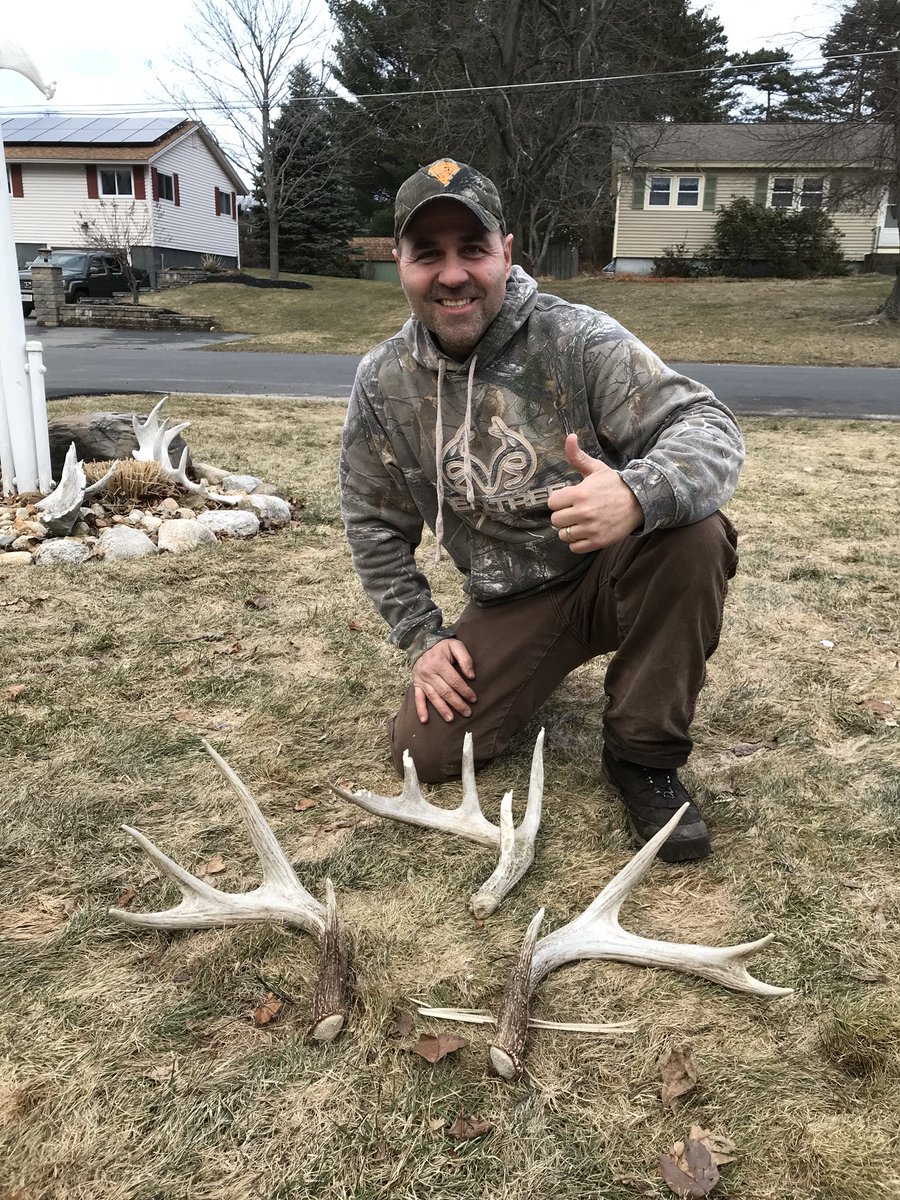 MassSP3279's tweet photo. Another successful day shed hunting. I found a fresh 8 point set as well as a 5 point side from last year.  Never a bad day in the woods. I even saw an 8 point still holding both sides as I was walking out. Crazy! https://t.co/ApJrGvpiW3