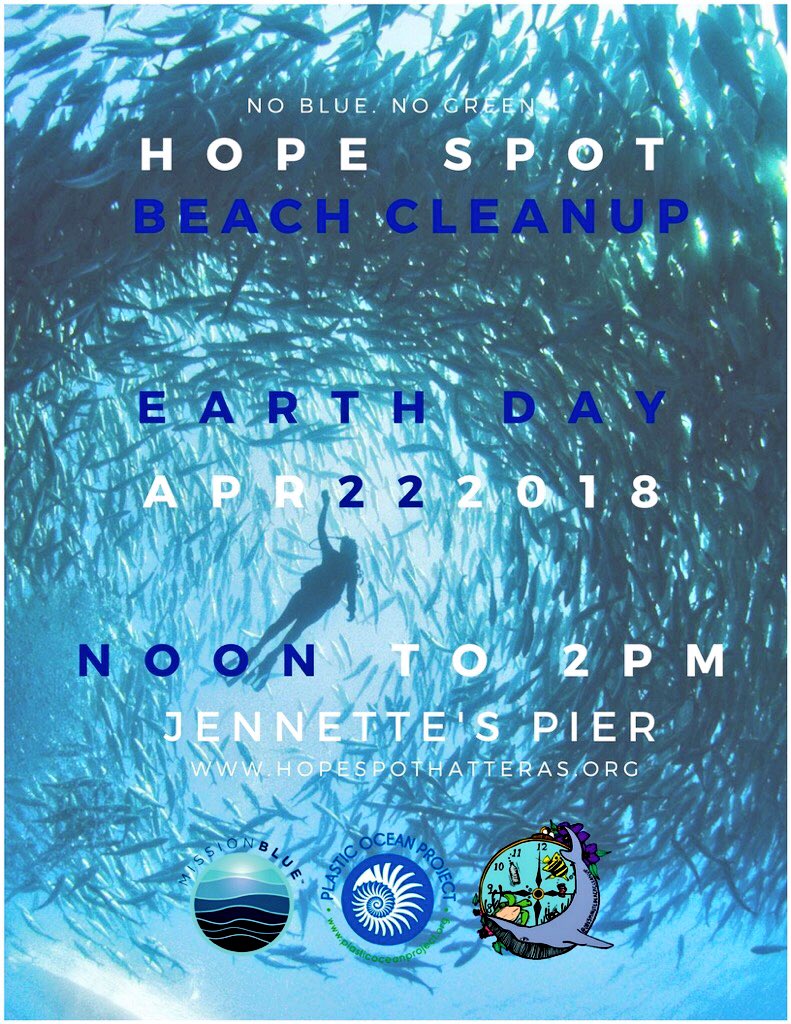 HopeforHatteras's tweet photo. Join us and @MissionBlue for #earthday #hopespot cleanups along the NC coast! #hopespothatteras Get involved: https://t.co/UKHpT4Na6Y https://t.co/dyRakf6DRW