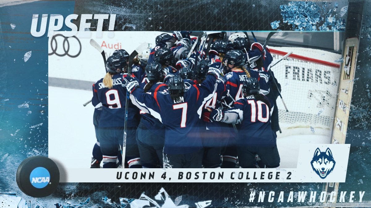NCAAIceHockey's tweet photo. YES, U CONN!
The Huskies knock off No. 3 Boston College, 4-2, to advance to the Hockey East women's title game. https://t.co/PyxlHd2zIl