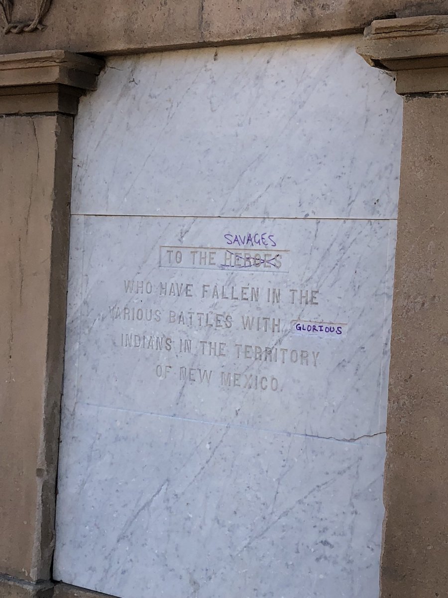 AngelaBoxShow's tweet photo. Disgusting #Resist 💩heads defaced a monument in #SantaFe even WITH a contextual, explanatory plaque. THESE people are #savages. 

Please share/RT to show EXACTLY who these people are.

#MonumentDestruction #VileLiberals #MAGA #FightLiberalism #Liberals #TheResistance https://t.co/UmlAuFAh9h