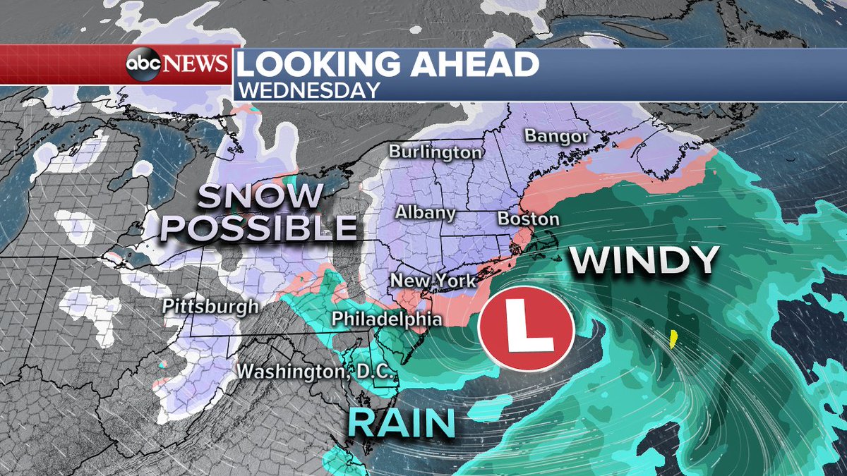 ANOTHER ONE? Still way too early to talk details, but odds for #noreaster hitting Northeast Wed/Thu increased today based on latest guidance. Right now everything points to less intense, but colder system=chance for widespread accumulating #snow! Here's one possible outcome.