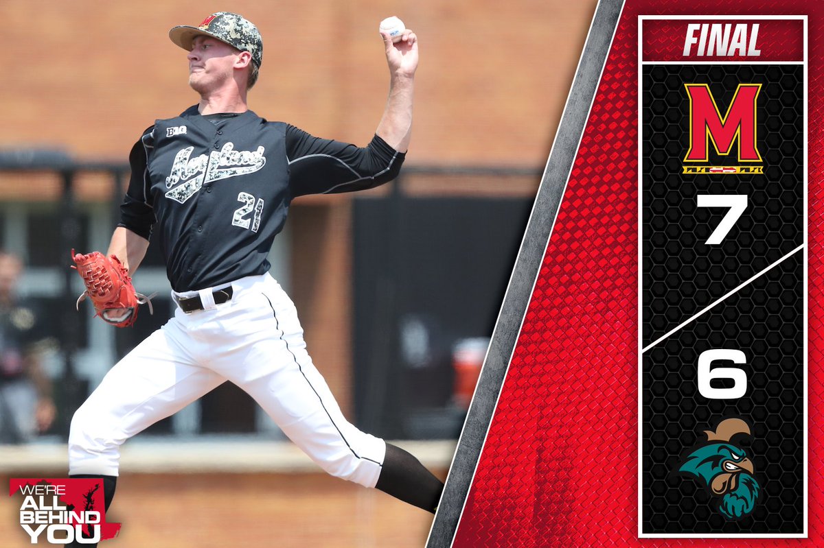 TerpsBaseball's tweet photo. STRIKEOUT!! Batters' interference called?!?! We'll take it.

FINAL: Maryland 7, Coastal Carolina 6.

#DirtyTerps https://t.co/H2BQtMBNlC