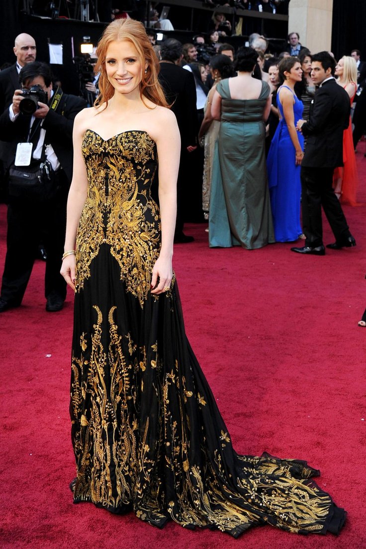 pseudobeth's tweet photo. @fantasmascope Speaking of dresses that inspired my own: January Jones in Carolina Herrera (SAG 2011) and Jessica Chastain in Alexander McQueen (Oscars 2012). (Jones and Chastain wouldn't exactly be top of my list but I still think of these gowns.) #Oscars #redcarpetroundup https://t.co/U35TPnMnzo