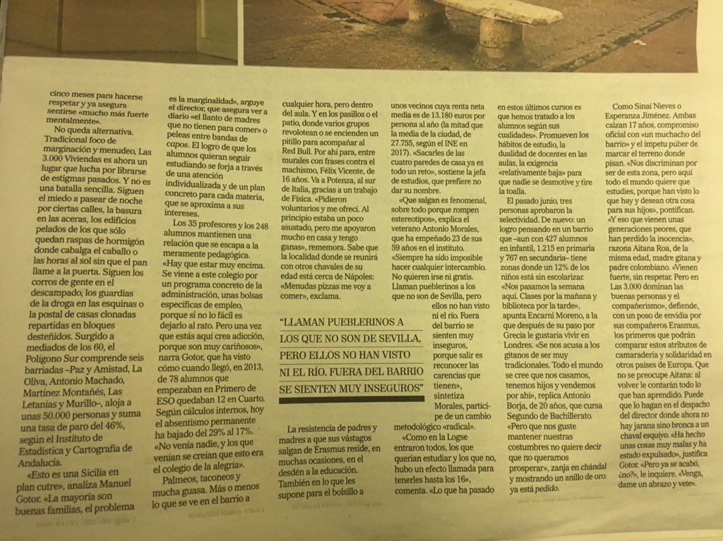 Quisiera compartir este reportaje del <a href="/elmundoes/">EL MUNDO</a> “contra los prejuicios”, sobre la educación en barrios marginales (3.000 viviendas). De obligada e interesantísima lectura. #DDC18_UNED #DDC18_2