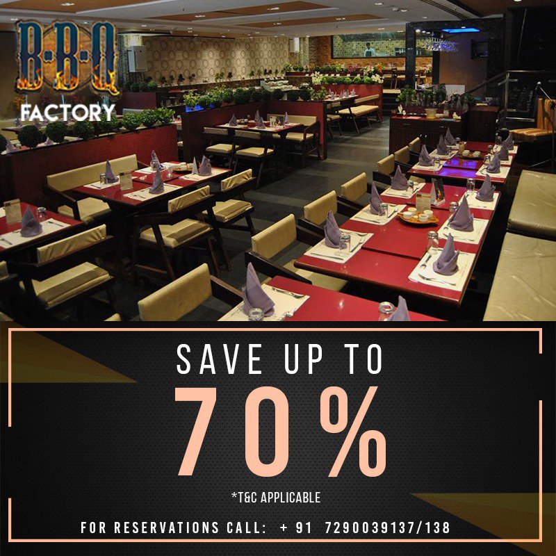 BBQ_Factory's tweet photo. " Save upto 70% on Buffet !!! Call us to know more &amp; avail this exciting offer at BBQ Factory. This amazing offer is only valid for this entire month of March." 
#bbqfactory #barbeque #buffet #bbq #livegrill #gurugram #offer https://t.co/c7vBn11j86