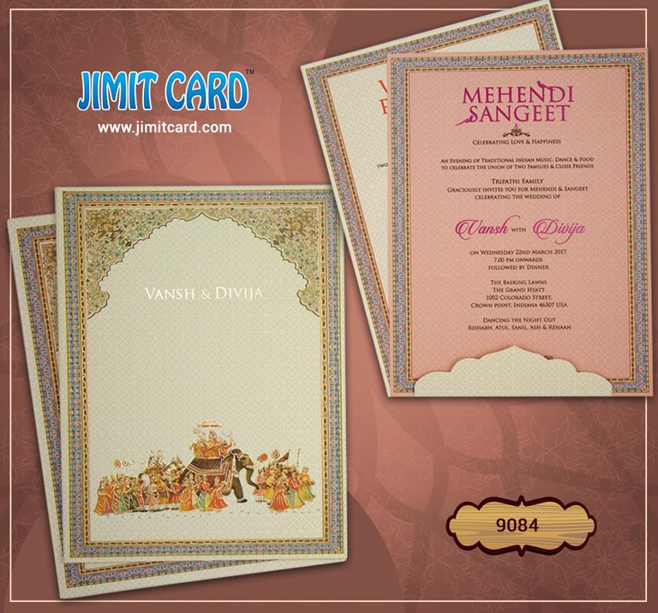 JimitCard's tweet photo. A Royal Theme #WeddingCard With Painting Of a Royal Procession with King Style the Elephant design looks really beautiful. https://t.co/RQCkONVZQt
