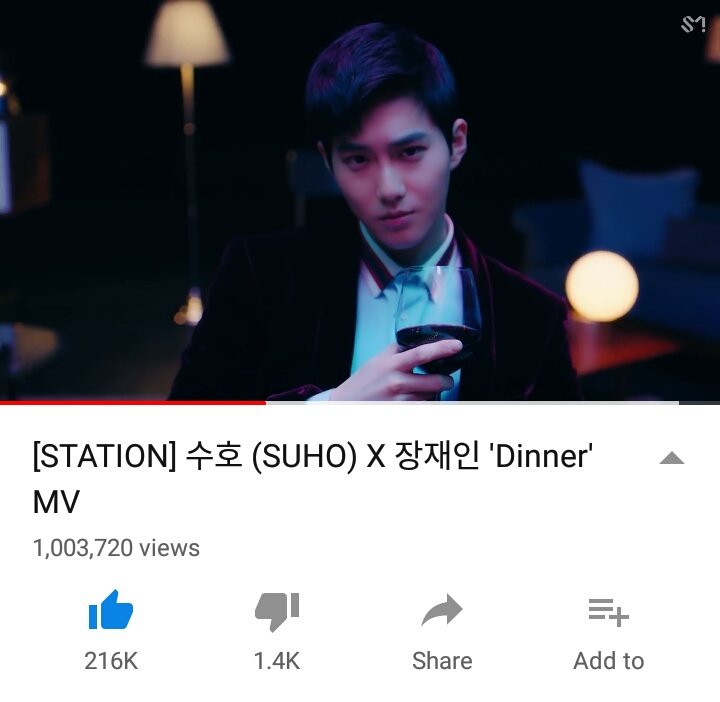 quiayyyy's tweet photo. [!] 180311 Suho X Jang Jane 'Dinner' Music Video has hit 1 Million Views within 24 hours 🎉❤ Keep streaming EXO-Ls: https://t.co/8eUKlFJEwS

#DinnerWithSuho #수호X장재인_Dinner @weareoneEXO by #EXOGlobal via @c0nvey https://t.co/TCDIfB6ufK