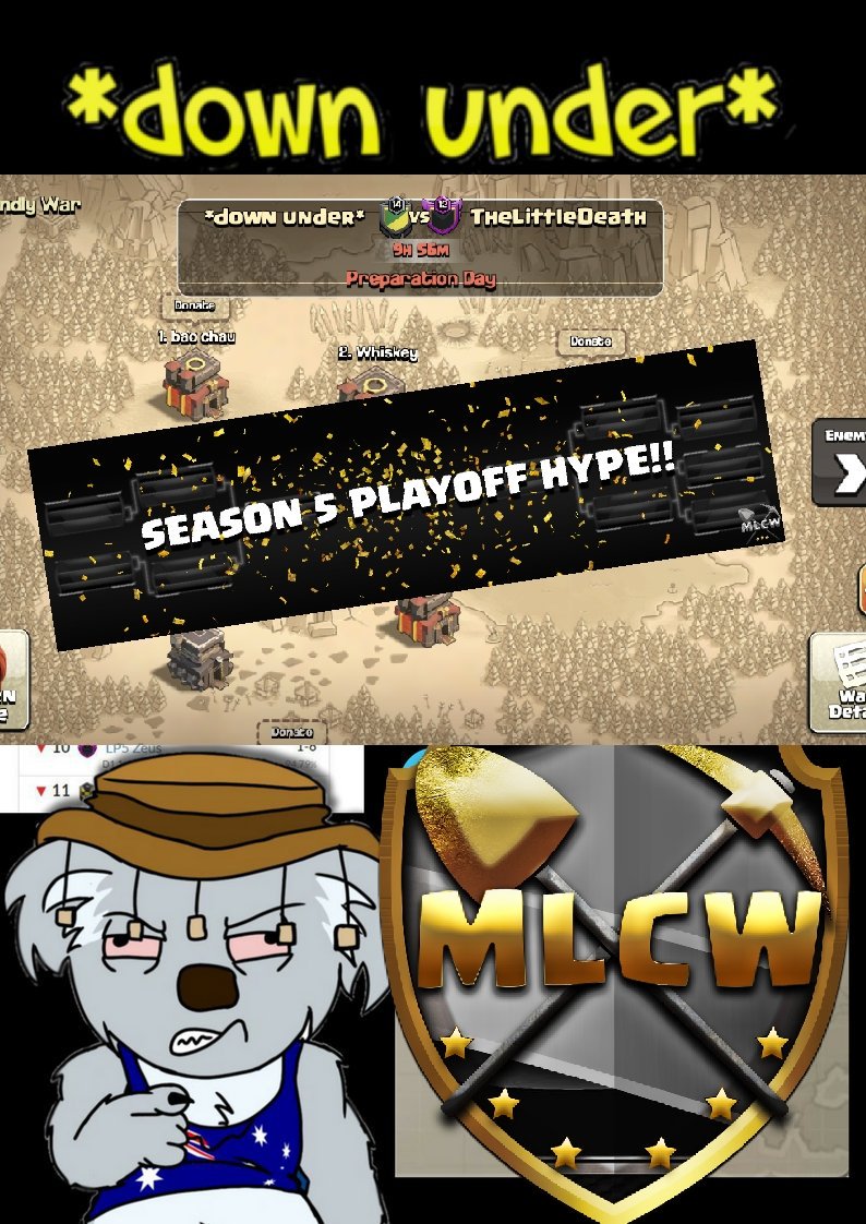 AusClanAlliance's tweet photo. Catch some of the @MinerLeagueCW BML action on @RorakTwitch 👊

Our very own ACA Clan *down under* take on @TLD_CoC 👊🇦🇺

SEMI FINAL PLAYOFFS 🇦🇺🇦🇺🇦🇺🇦🇺🇦🇺 https://t.co/DtXKvW6HK7