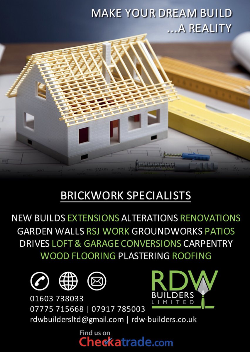 rdwbuildersltd's tweet photo. New advert #rdwbuildersltd #builder #norwichbuilder #norwich #norfolk #bricklayer https://t.co/Sx1gedJJWM