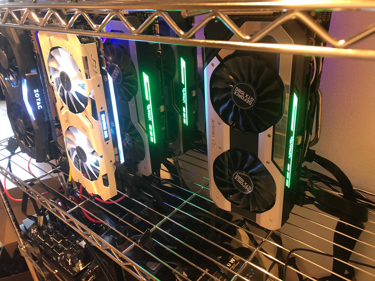 puniko_mining's tweet photo. 玄人志向1個かと思ってたら、旦那のやつ二個買ってきてた\(^o^)/
Pelit GTX 1080 Super JetStreamちゃん!
1070じゃなくて1080!!\(^o^)/
#マイニング #リグ #GTX1080 #SuperJetStream #オーバークロック https://t.co/sXgqJvFO0U