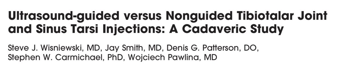 SMUGcourses's tweet photo. ultrasound-guided tibiotalar joint and sinus tarsi injections superior accuracy compared to non-guided injections
tibiotalar joint 100% guided vs 85% unguided
sinus tarsi 90%guided vs 35% unguided
@CMyersPhysio @lorenzo_masci https://t.co/ZDmkfiFMmM https://t.co/FN24dpkWgL