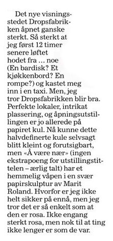 MaritRoland's tweet photo. Ikke hver dag jeg blir kalt et hemmelig våpen! Tommy Olsson (@KK_kultur ) har besøkt utstilligen jeg deltar på i Trondheim (Dropsfabikken) https://t.co/XXHuFr26kA