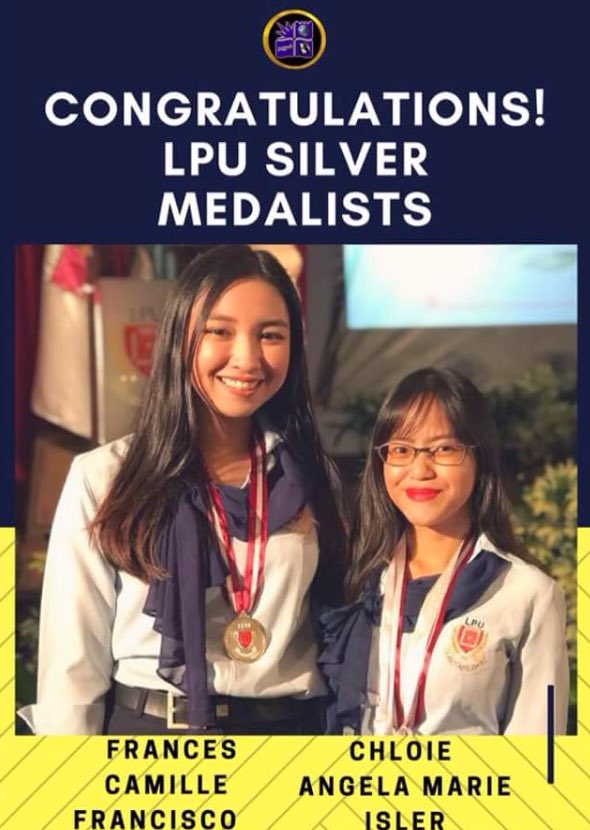 cirfsc's tweet photo. Congratulations to our very own President Camille Altonaga Francisco and Minister of Information Chloie Angela Marie Isler for being awarded with the LPU Silver Medal for the excellent academic performance they have shown as consistent scholars of the University.
#TranscendWithUs https://t.co/0ZYlkHPxTq