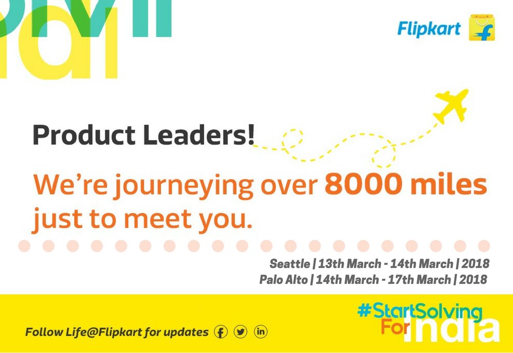 WorkAtFlipkart's tweet photo. Hello #USA!

Join us during the @Flipkart #StartSolvingForIndia event at #Seattle &amp; #PaloAlto between the 13th &amp; 17th of March, 2018.  

Click here to register, now > https://t.co/X5jeFNbjED
#Recruitment #India #ecommerce2018 https://t.co/sByPPtTeKU