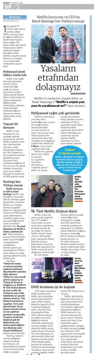 Netflix'in kurucusu ve CEO'su Reed Hastings RTÜK düzenlemesi hakkında açık ve net konuştu: Yasaların etrafından dolaşmayız
gazetevatan.com/hasan-genc-114…  <a href="/netflixturkiye/">Netflix Türkiye</a>