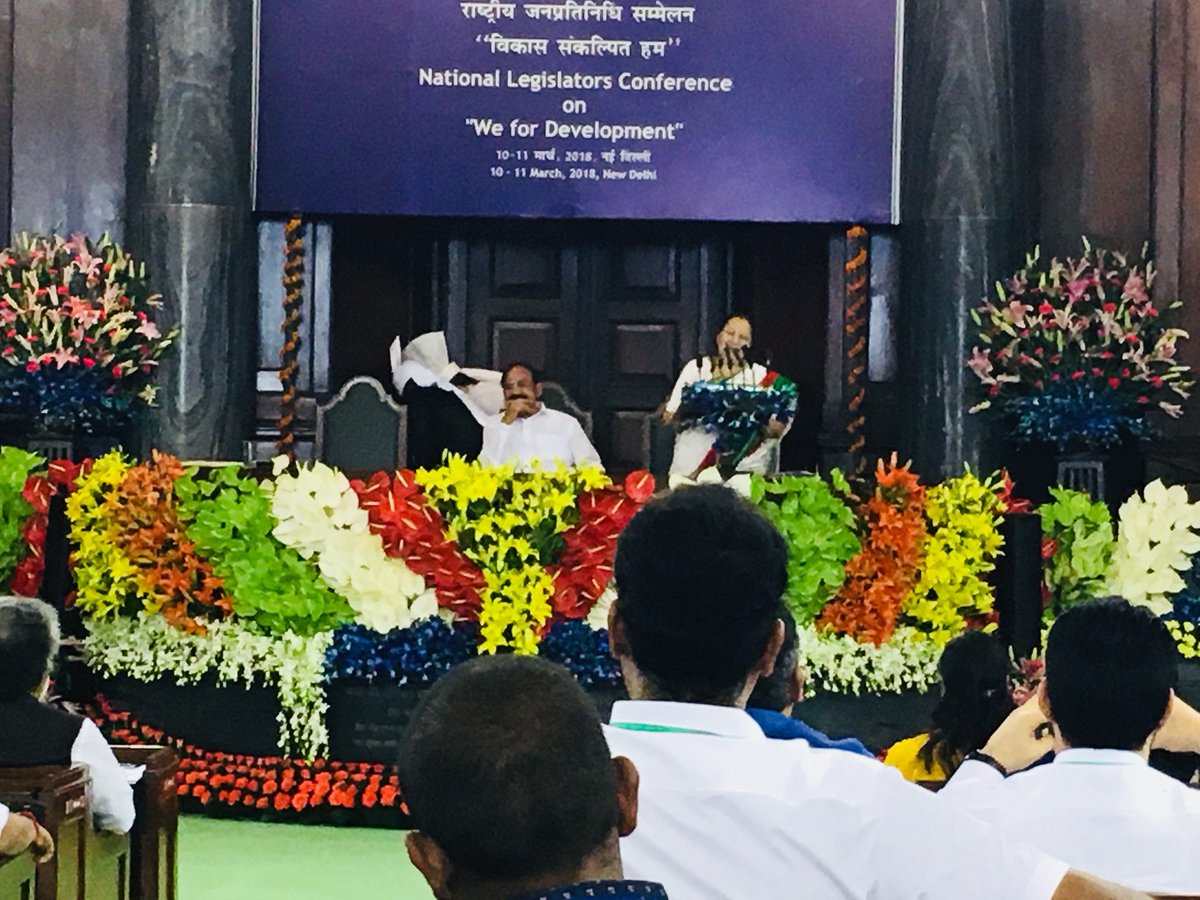 LokSabhaSectt's tweet photo. Lok Sabha Speaker Smt. @S_MahajanLS delivering closing remarks at the Valedictory Session of #NationalLegislatorsConference2018 in the Central Hall of Parliament House #NLCDelhi2018 @S_MahajanLS @loksabhatv @rajyasabhatv #WeForDevelopment https://t.co/FxIIOcirem