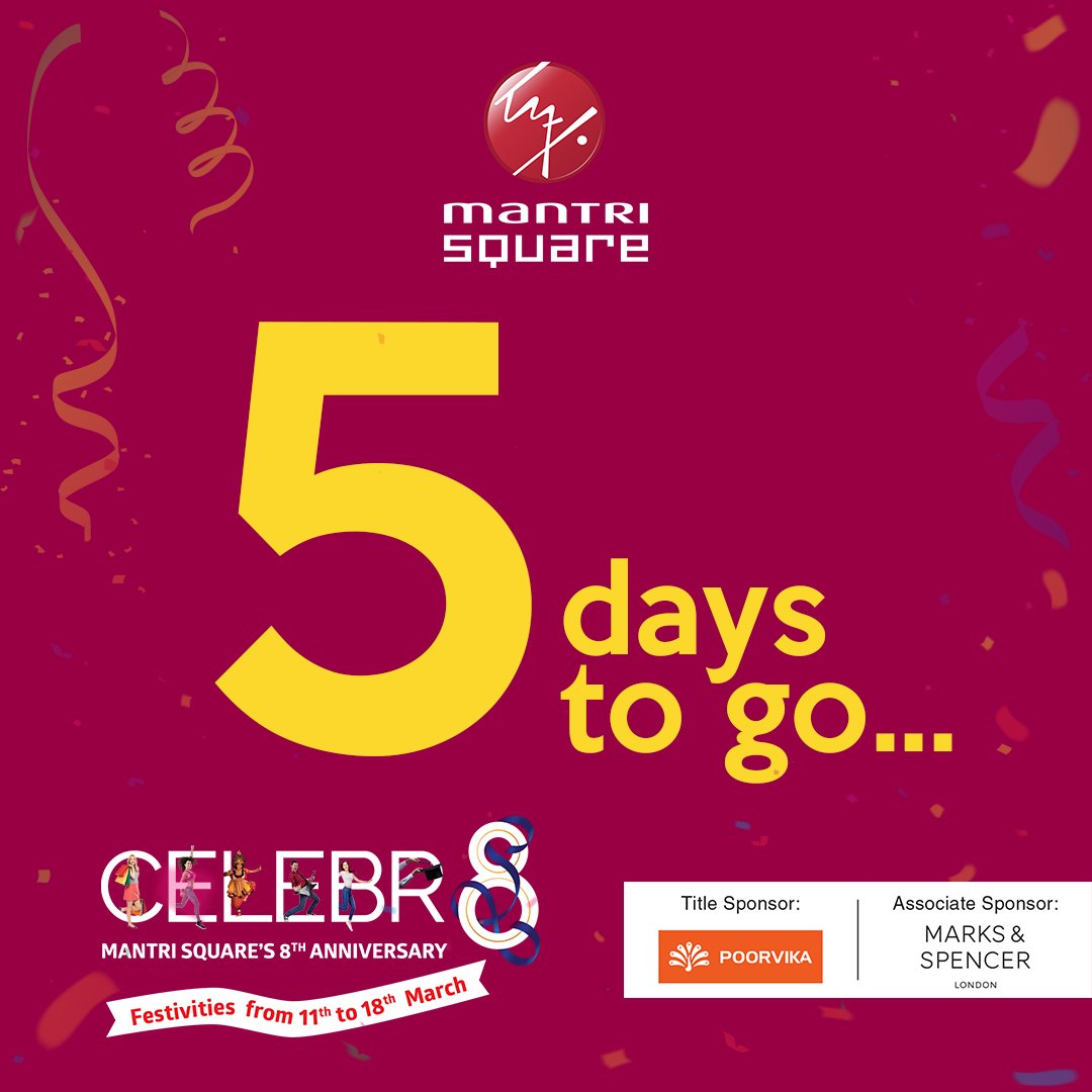MantriRetail's tweet photo. Can’t wait to celebr8? Just 5 more days until the big day.

#Celebr8 #MantriSquare #8thAnniversary https://t.co/3T34XJi87J