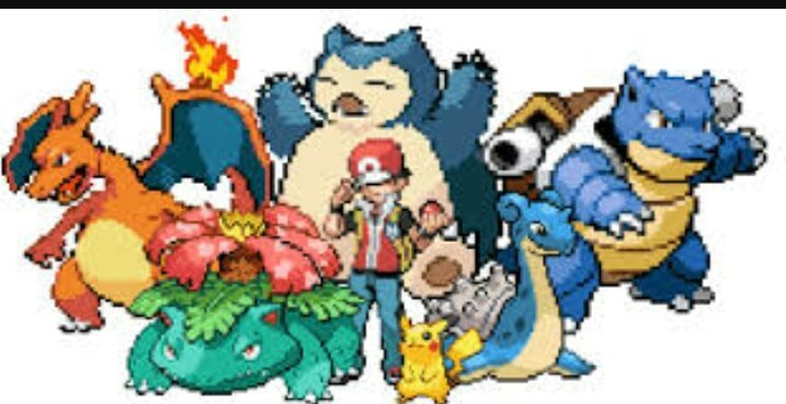 pikachu, red, charizard, lapras, snorlax, and 2 more (pokemon and