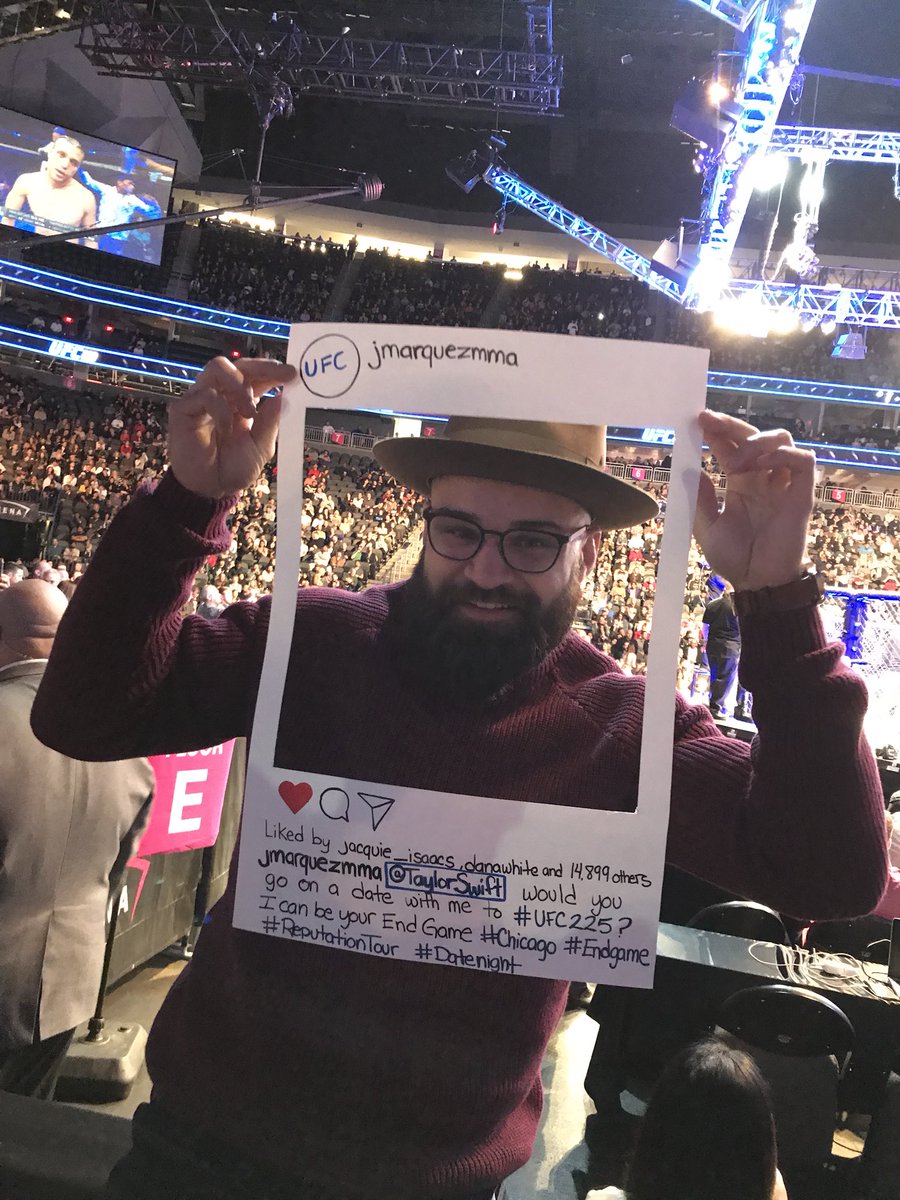 JMarquezMMA's tweet photo. Can’t make it on tv but, Shoot your shot @taylorswift13 #ufc222 #ufc225 https://t.co/SFfeX57DPR