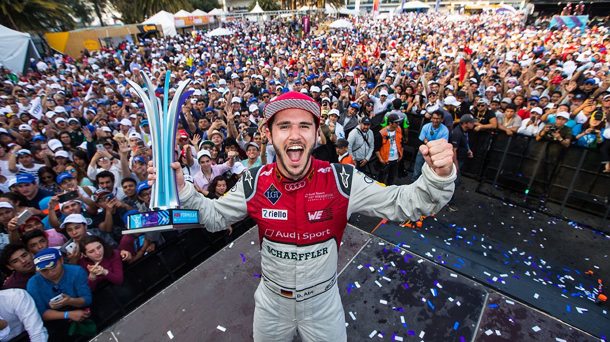 audisport's tweet photo. MEDIAINFO: @Daniel_Abt takes first Formula E victory for Audi https://t.co/x6VF1ww0oj #ABBFormulaE #FormulaE #MexicoCityEPrix #etron #ProgressFeelsElectric #LeagueofPerformance https://t.co/baAGRyRzpq
