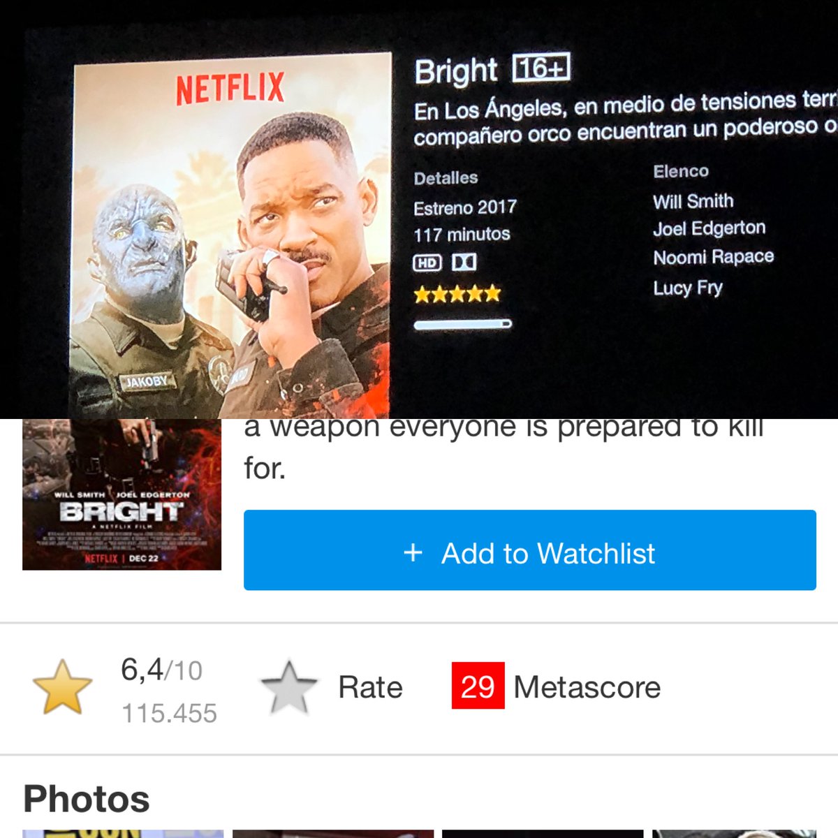 gomezjuanfr's tweet image. Netflix tiene un rating de 5/5 de Bright, producida en casa. Imdb de 6.4/10... estoy con imdb

#perceptionbias
