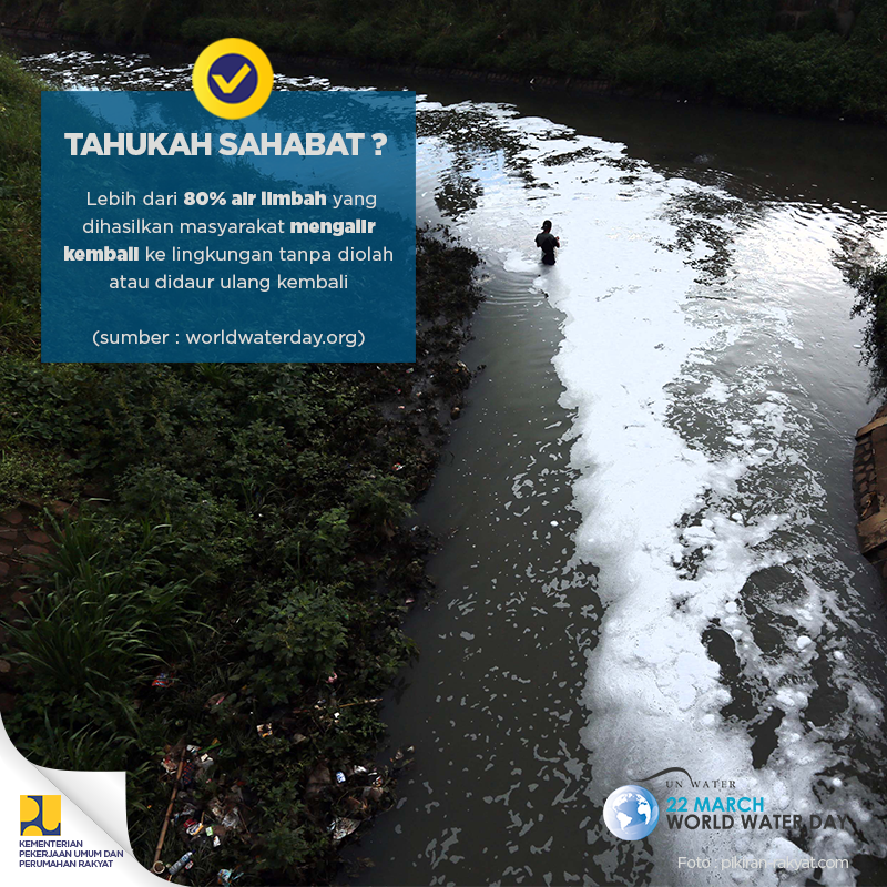 KemenPU's tweet photo. Di seluruh dunia, 80% air limbah mengalir kembali ke alam tanpa diolah atau digunakan kembali, dan pada akhirnya mencemari lingkungan.
#FaktaPUPR #HAD2018 #WorldWaterDay https://t.co/IrfgXOb6H7