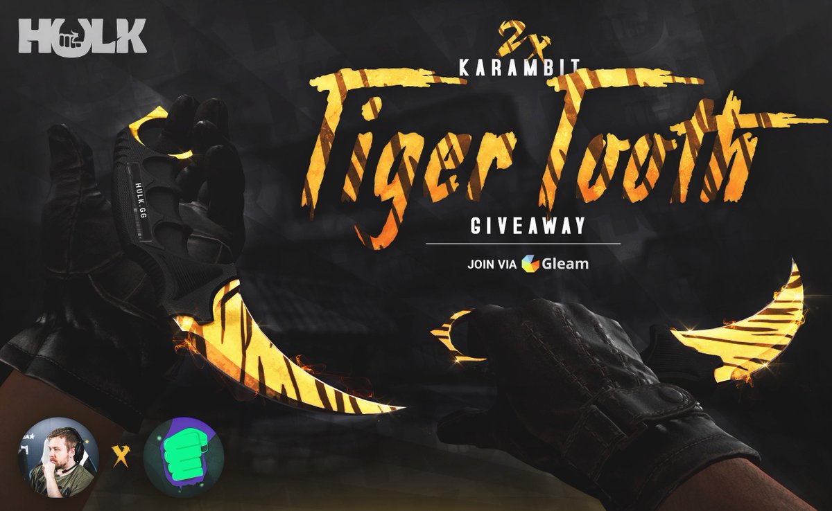🎁 Mine and <a href="/Hulk_gg/">Hulk 💪👊</a> 2 x Karambit | Tiger Tooth (Factory New) Giveaway! 🎁

To win:
▪️ Retweet 
▪️ Follow Me + <a href="/Hulk_gg/">Hulk 💪👊</a>
▪️ Tag a Friend
▪️ More/Better Chances Here: goo.gl/H2mRY1

Winners picked on March 24th!

Good luck!