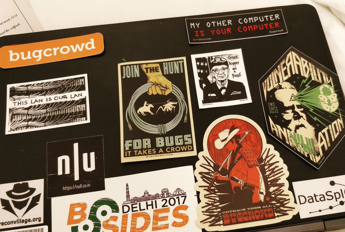 thoufeequens's tweet photo. Thank you @Jhaddix for these cool stickers... You are awesome mahn...
#nullcon #nullcon2018 @Bugcrowd @nullcon #Goa https://t.co/EKd0b0TKAD