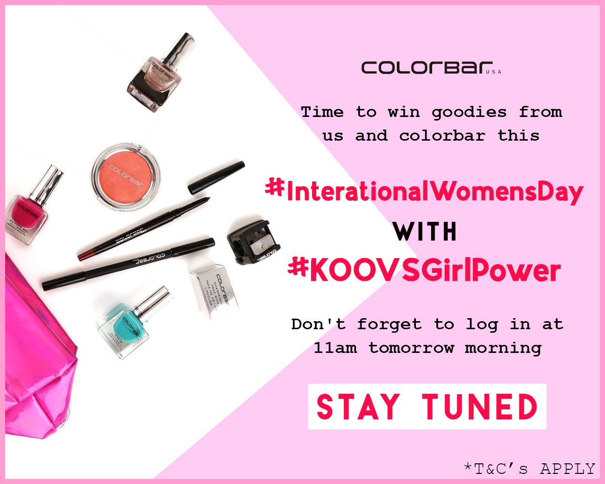 mykoovs's tweet photo. Time to win goodies from @lovecolorbar worth 5k, log in tomorrow and participate 💃💄✨🎁 #ContestAlert #KOOVSGirlPower #LoveColorBar https://t.co/PVpcbAxkwX
