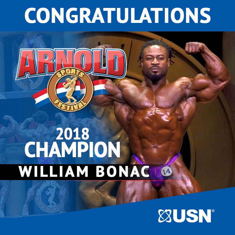 Congratulations to the 2018 @arnoldsports Champion The Conquer <a href="/william_bonac/">William Bonac</a>. 💪🥇
#TeamUSN
#challengeyourself #bodybuilding #williambonac #arnoldclassic2018 #asf2018 #armold30 #trainhard #usnfit #teamusn