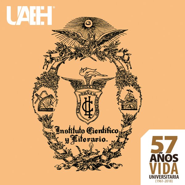 El escudo tenía el lema “Amor, Orden y Progreso”, y en el centro, las siglas “ICL” Inmediatamente arriba una franja que decía “Pachuca Hgo.”, de la cual sale una antorcha encendida entre dos alas.
#AniversarioUAEH