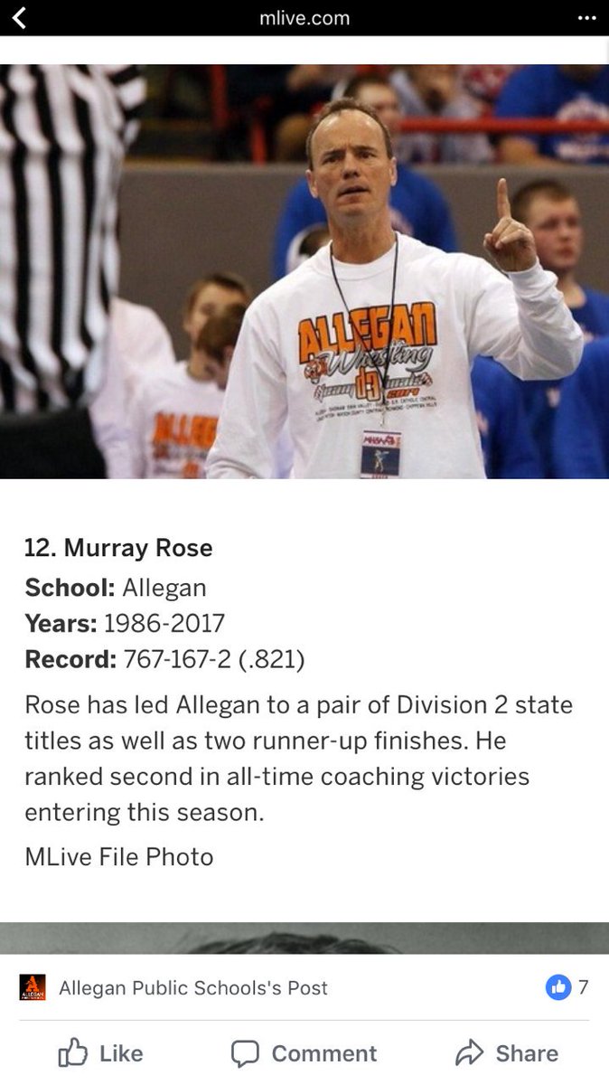 AlleganTigers's tweet image. Congrats to Coach Rose for being recognized as one of the state's best wrestling coaches in high school history.  It was a great run at Allegan High School. Go Tigers