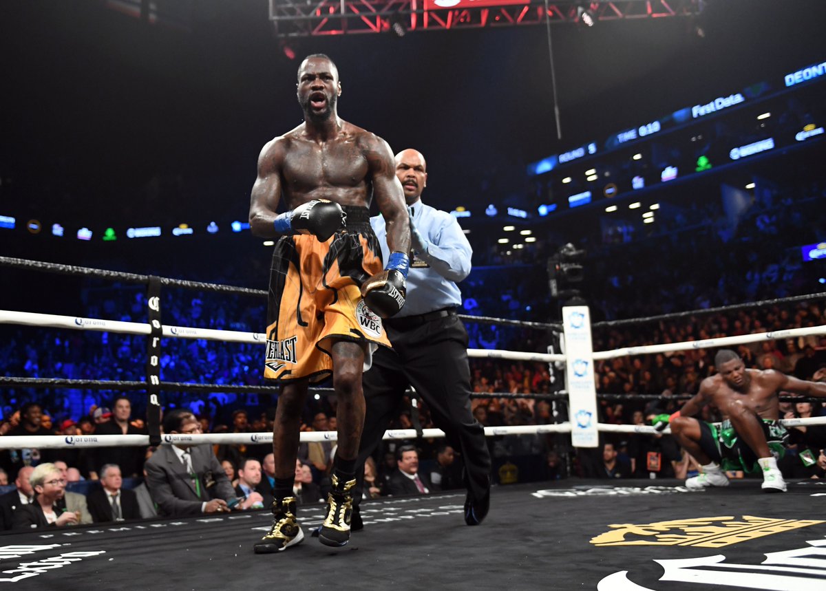 BleacherReport's tweet photo. WILDER WINS.

Deontay Wilder beats Luis Ortiz with 10th-round KO to move to 40-0 and retain WBC Heavyweight title #WilderOrtiz https://t.co/sxVAxaX1Wj